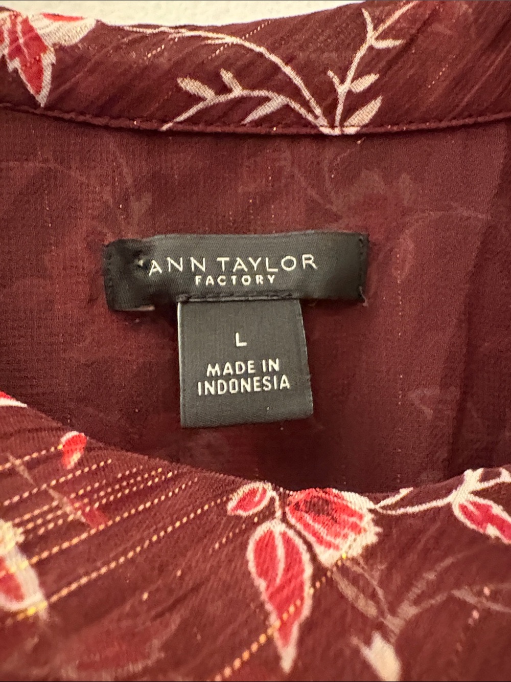 Ann Taylor Factory Burgundy Floral Tie-Neck Dress - Picture 2 of 5